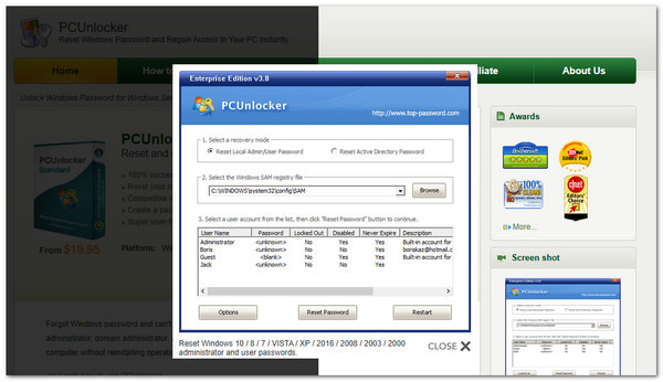 Công cụ khôi phục mật khẩu Windows Pcunlocker