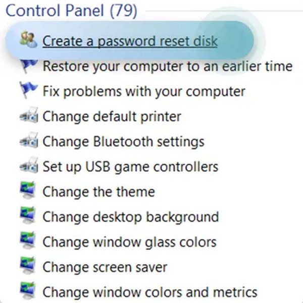 Napsauta Luo salasanan palautuslevy -painiketta