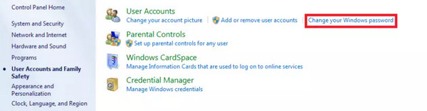 Cliquez sur le bouton Modifier votre mot de passe Windows