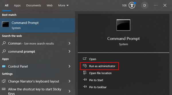 Cliquez sur le bouton Exécuter en tant qu'administrateur