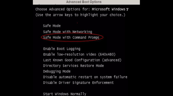เลือกโหมดปลอดภัยด้วยพรอมต์คำสั่ง