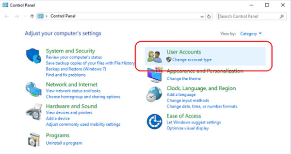 คลิกปุ่มบัญชีผู้ใช้