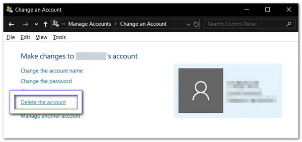 اضغط على حذف الحساب