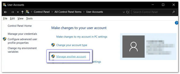 اختر إدارة حساب آخر