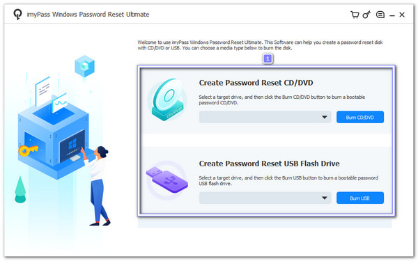 Odaberite Izradi CD/DVD ili USB flash pogon za poništavanje lozinke