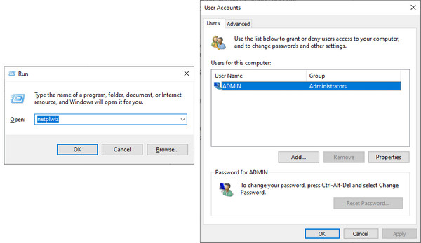 Ανοίξτε το Netplwiz
