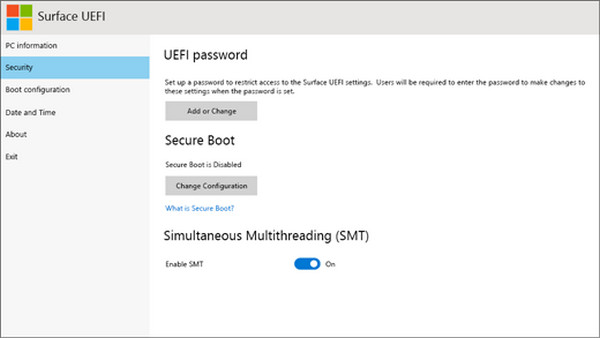 รอให้หน้าจอ Surface UEFI ปรากฏ