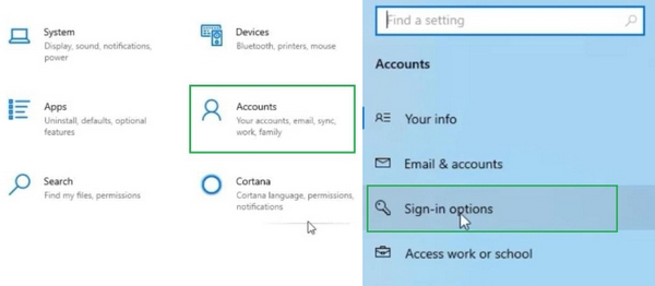 אפשרויות כניסה להגדרות חשבון