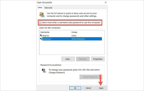 בטל את הסימון והחל את הסיסמה