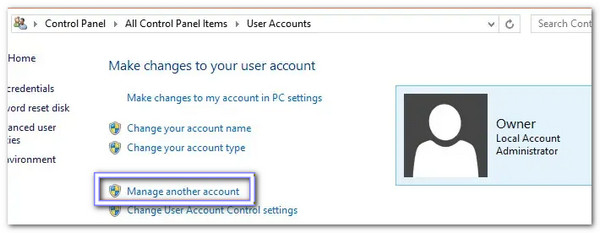 Válassza a „Másik fiók kezelése” lehetőséget.