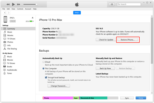 iTunes Restore iPhone to Bypass Lock Screen Passcode