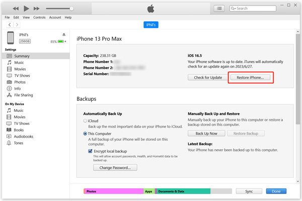 iTunes Pulihkan iPhone untuk Melewati Kode Sandi Layar Kunci