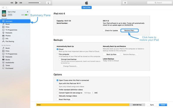 Pulihkan iPad dengan iTunes