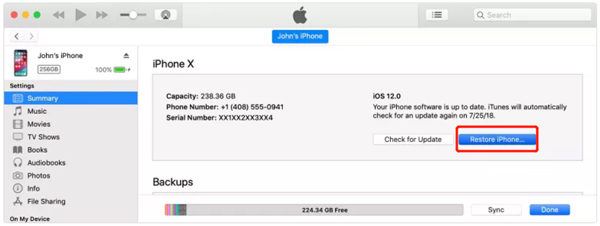 กู้คืน iPhone ผ่าน iTunes เพื่อปลดล็อก