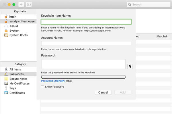 Aggiungi password Mac