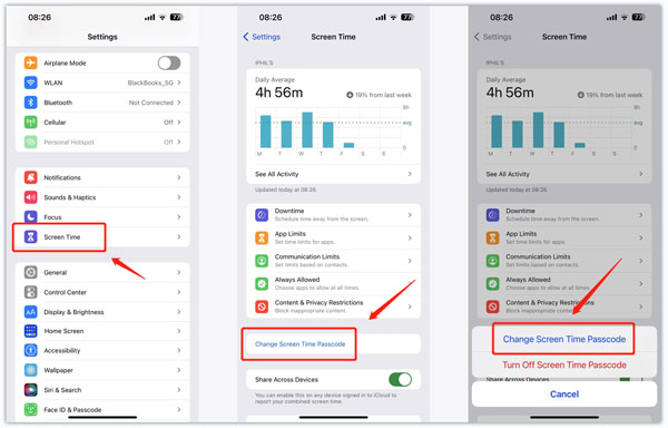 Change Screen Time Passcode on iPhone