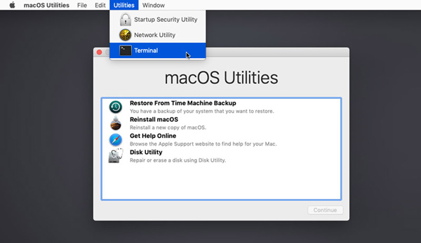 Mac-gjenopprettingsmodus Åpne MacOS-terminalen