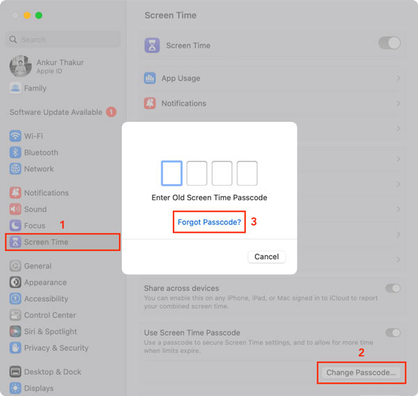 إعادة تعيين رمز مرور وقت الشاشة على جهاز Mac