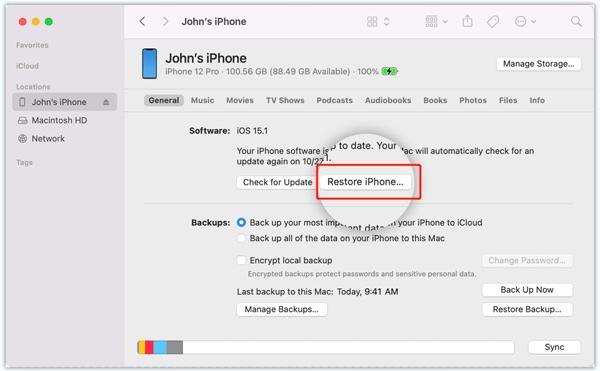 Restore iPhone Mac Finder