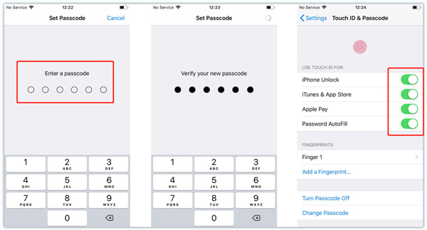 Ställ in lösenord och aktivera Touch ID på iPhone