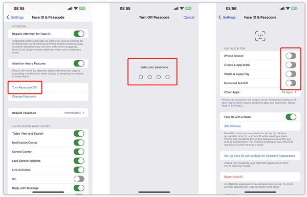 Slå adgangskode til skærmlås fra på iPhone