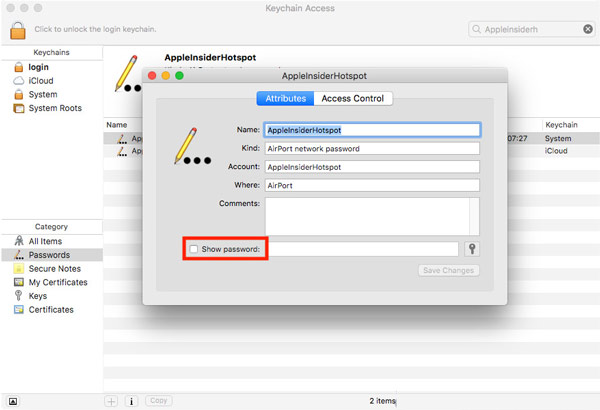 Просмотр паролей Mac