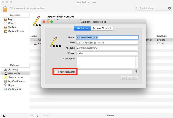 Jelszavak megtekintése Mac