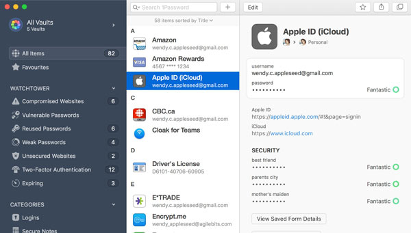 ภาพหน้าจอของ 1Password