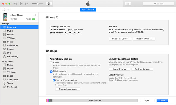 Esegui il backup su iTunes