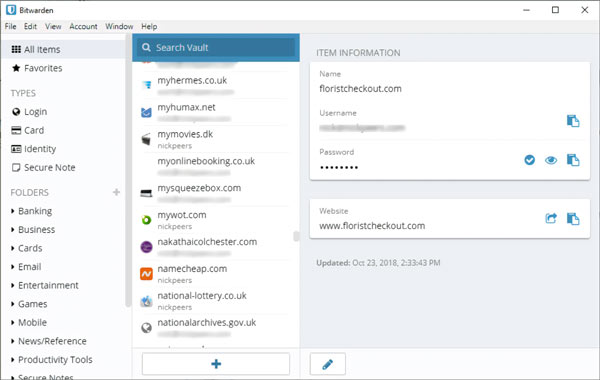 ภาพหน้าจอของ Bitwarden