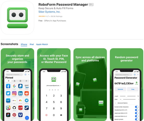 Aplikacja Roboform Password Manager na iPhone'a, iPada