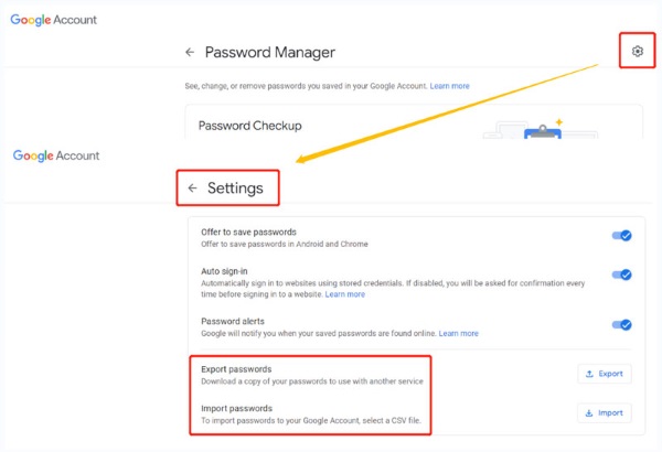 Impostazioni del gestore delle password di Google