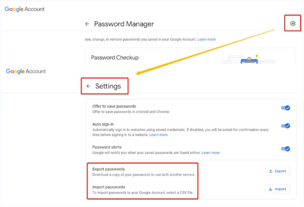 Indstillinger for Google Password Manager