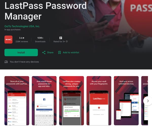 Aplicația de căutare a parolelor Instagram LastPass