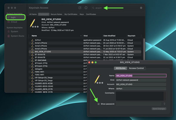 Accesso portachiavi visualizzatore password Mac Wifi