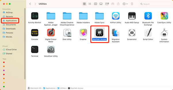Abra o Keychain Access no Mac a partir de aplicativos