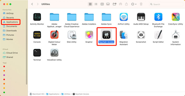Åbn nøgleringadgang på Mac fra applikationer