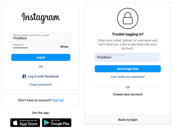 Recupera la password dell'account Instagram sul desktop