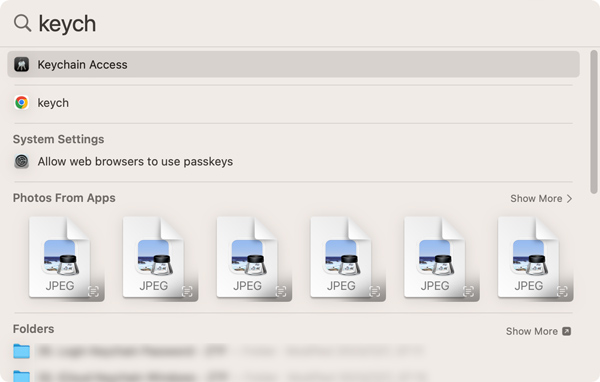 Pesquise e abra o Keychain Access no Mac