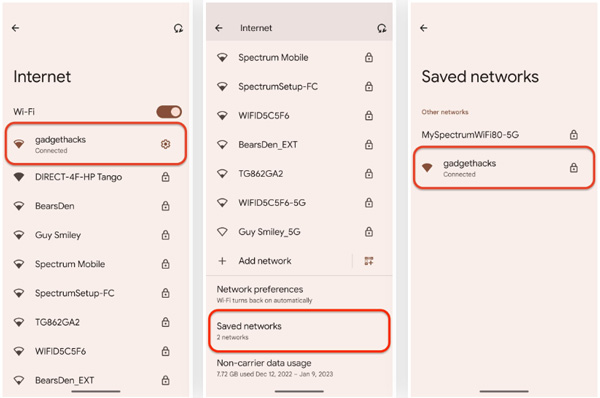 ดูเครือข่าย WiFi ที่บันทึกไว้บน Android