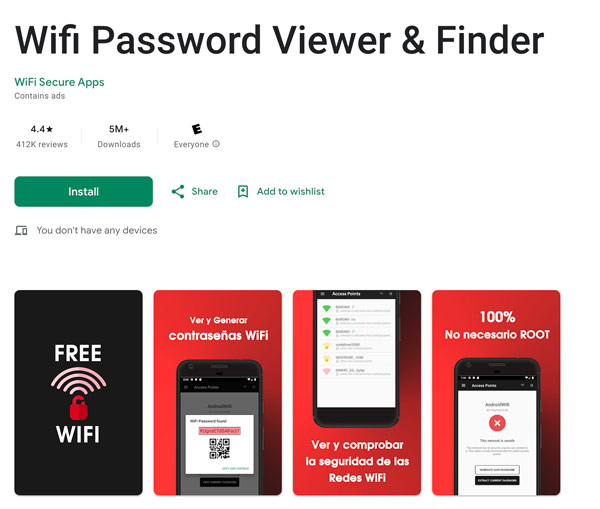 Aplikacija Wifi Password Viewer Finder za Android
