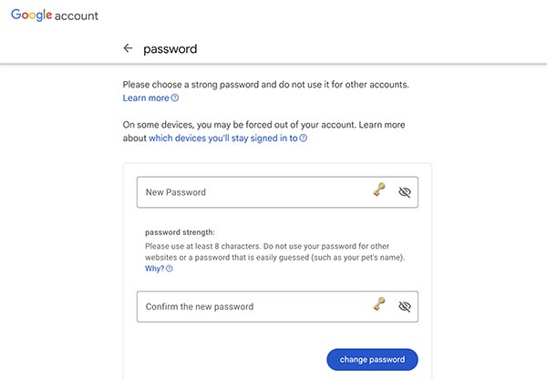 Cambia una nuova password Gmail