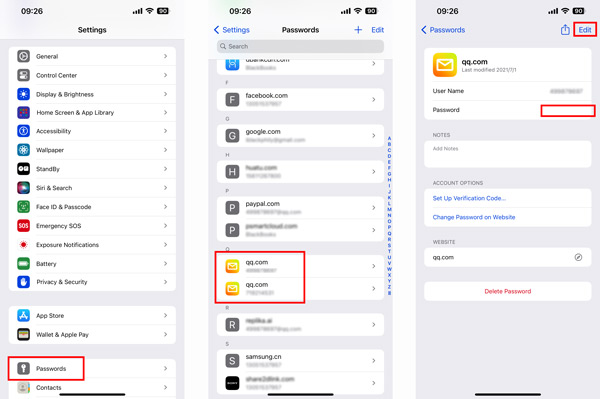 Cambiar contraseñas de correo electrónico Configuración de iPhone