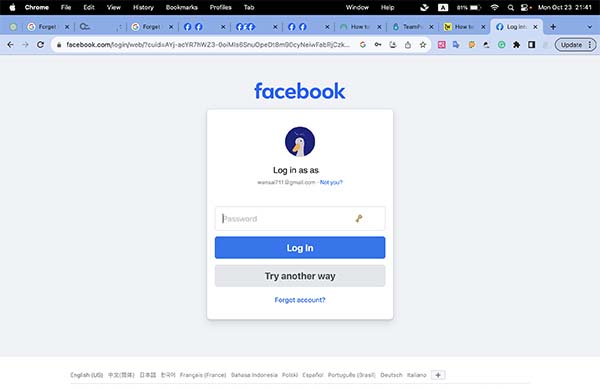 Kirjaudu Facebookiin ilman salasanaa