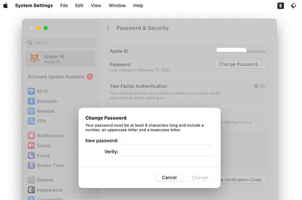 在 Mac 上重設 Apple ID 密碼