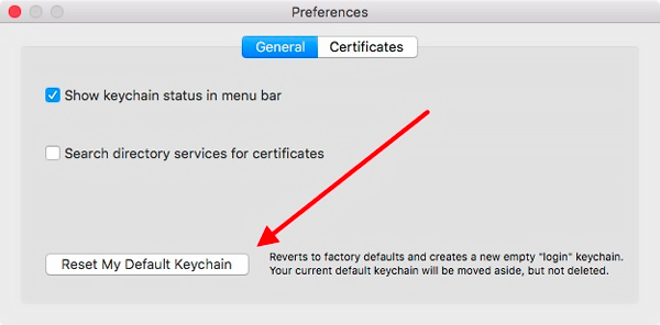 Restablecer el llavero predeterminado en Mac