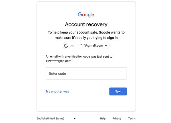 Сброс Gmail через проверку личности