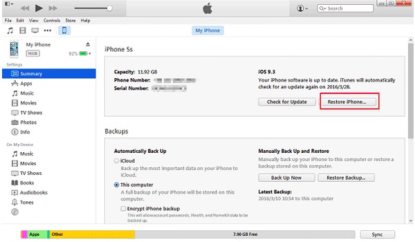Reset iPhone iPad Passcode via iTunes