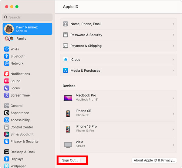 تسجيل الخروج من حساب iCloud على نظام Mac