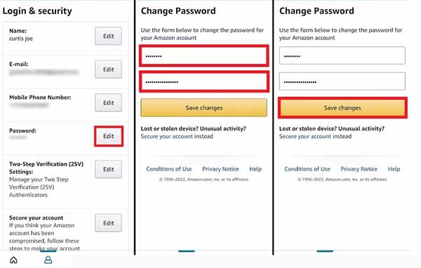 Ändern Sie das Amazon-Passwort auf dem Mobiltelefon